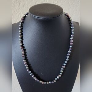 Gorgeous 10Kt Yellow Gold JCM 4MM Black Freshwater Pearl Necklace 17 1/3 Inch